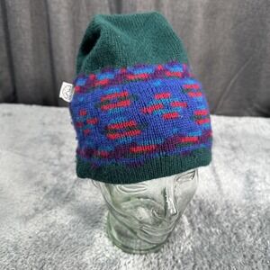 VTG Igloos 100% Wool Knit Lined Beanie USA Blue Black Geometric USA Made RARE